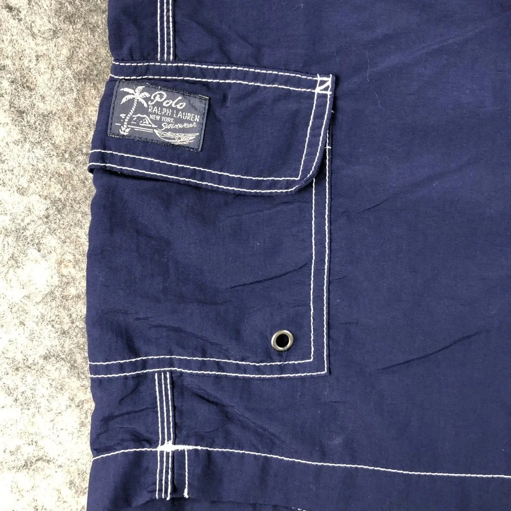 Polo Ralph Lauren Swim Trunks Mens Med Navy Blue Pony Logo Cargo Pocket Classic